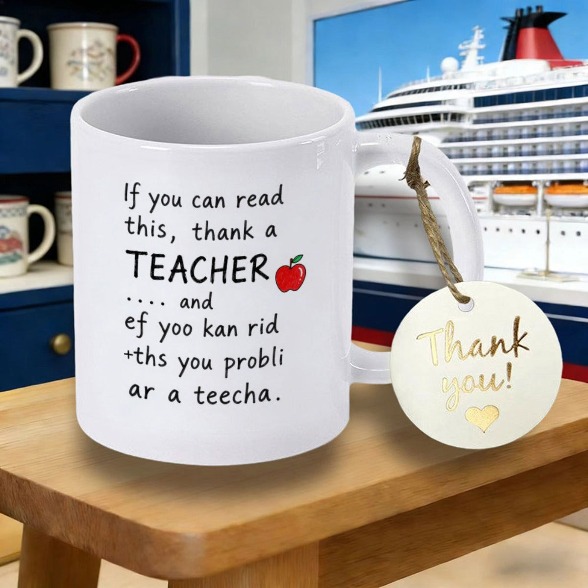 Tailorly White Ceramic 11 oz Mug - If You Can Read This Thank A Teacher And Ef Yoo Kan Rid Ths You Probli Ar A Teecha Clean Featuring Minimalist Black Text And Red