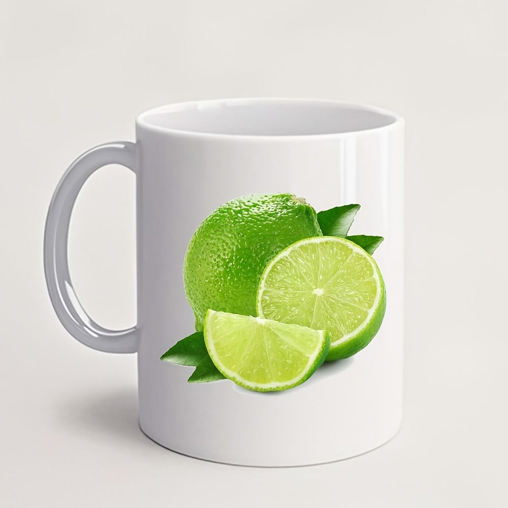 Tailorly White Ceramic 11 oz Mug - Fresh Vibrant Green Slices With Juicy Textures And Natural Organic Leaves Lime