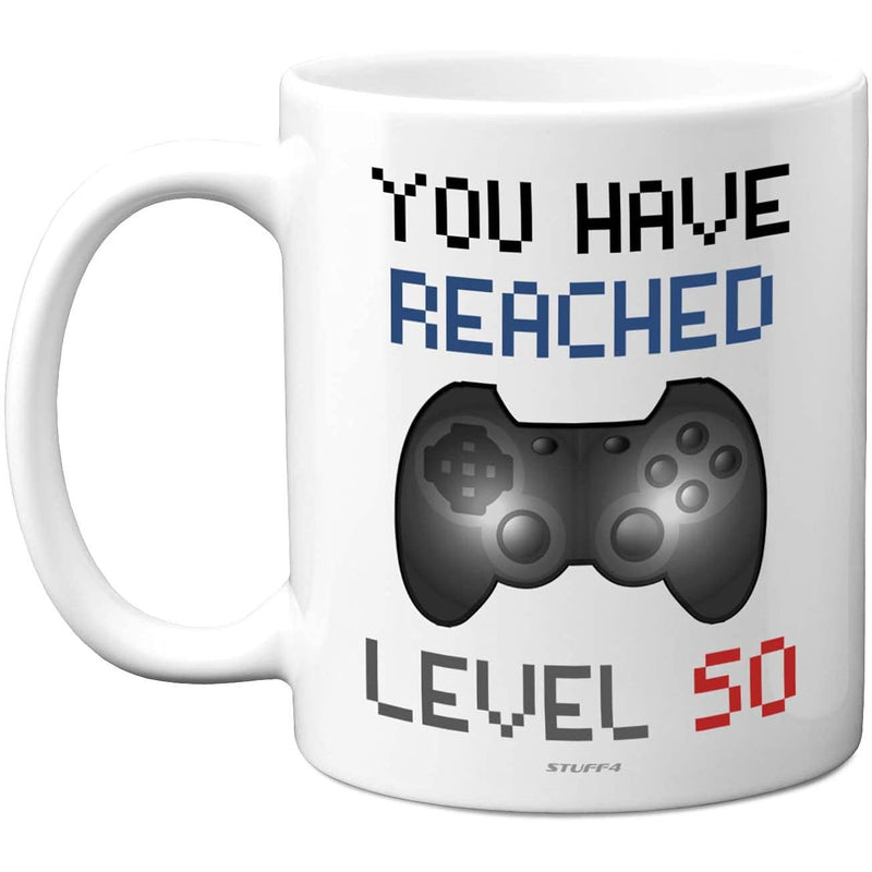 Tailorly White Ceramic 11 oz Mug - You Have Reached Level 50 Sleek Modern Digital Console Controller Featuring Dual Analog Sticks And Buttons Controller