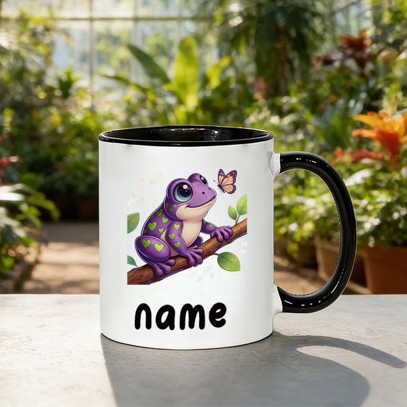 Tailorly Black Accent 11 oz Mug - a frog with heart on a branch