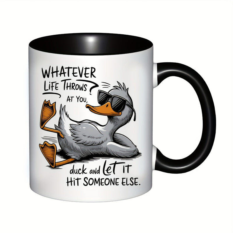 Tailorly Black Accent 11 oz Mug - cartoon duck wearing glasses