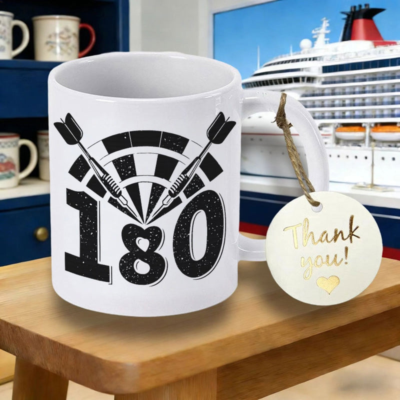 Tailorly White Ceramic 11 oz Mug - 180 Two Sharp Arrows Pointing Towards A Segmented Distressed Sports Target