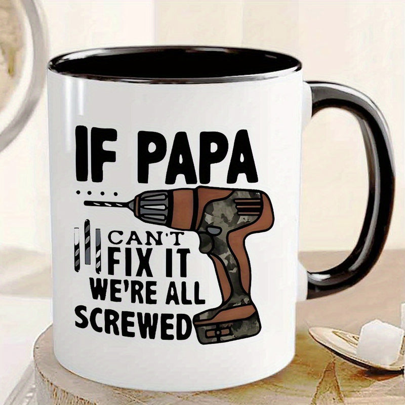 Tailorly Black Accent 11 oz Mug - humorous dad theme with camouflage drill pattern
