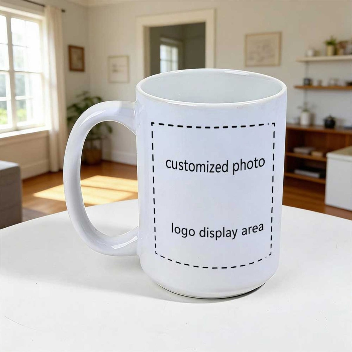 Tailorly White Ceramic 11 oz Mug - Customized Photo Logo Display Area Minimalist White Ceramic Vessel Resting On A Clean Bright Table Mug