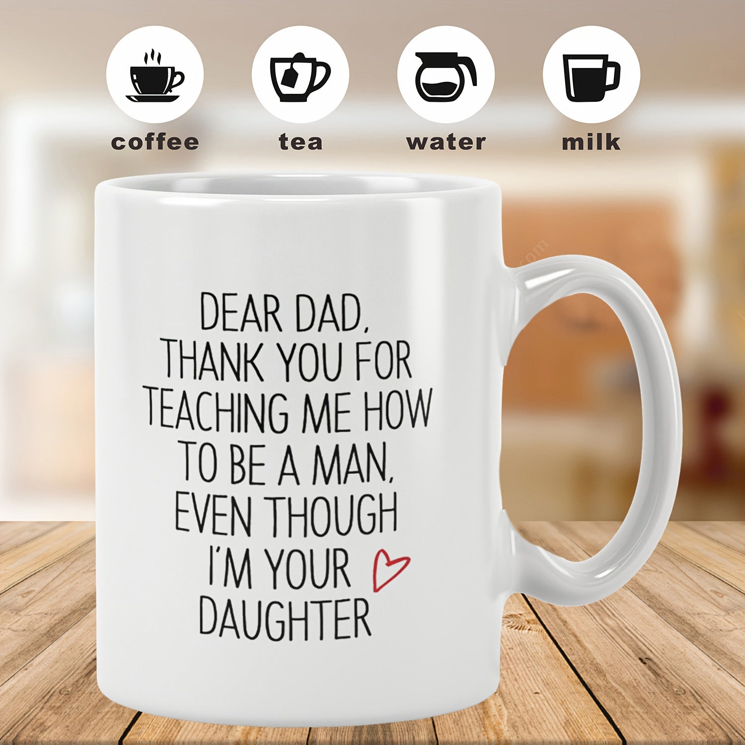Tailorly White Ceramic 11 oz Mug - Dear Dad Thank You For Teaching Me How To Be A Man Even Though Im Your Daughter Minimalist Featuring Hand Drawn Tiny Red Heart