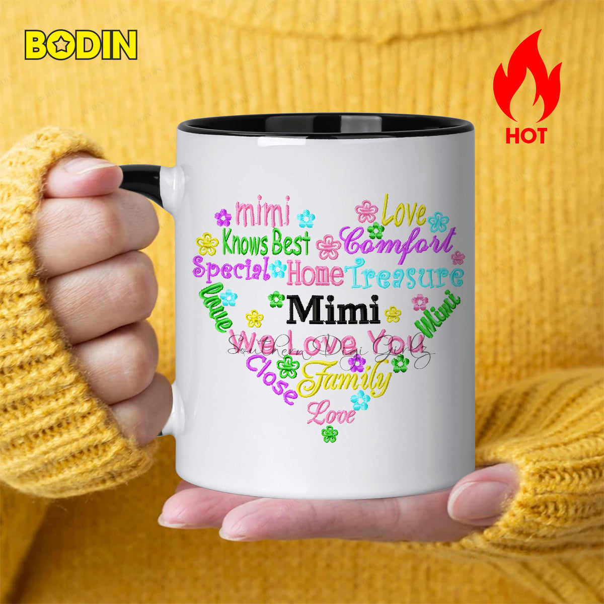 Tailorly Black Accent 11 oz Mug - item picture 1pc 11 ounces ceramic coffee cup featuring a heart shaped design with mimi best its safe for