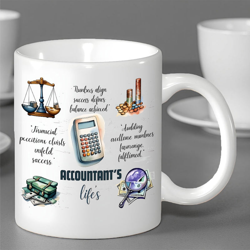 Tailorly White Ceramic 11 oz Mug - Accountants Life Detailed Professional Financial Icons Featuring Stacks Of Money And Calculator