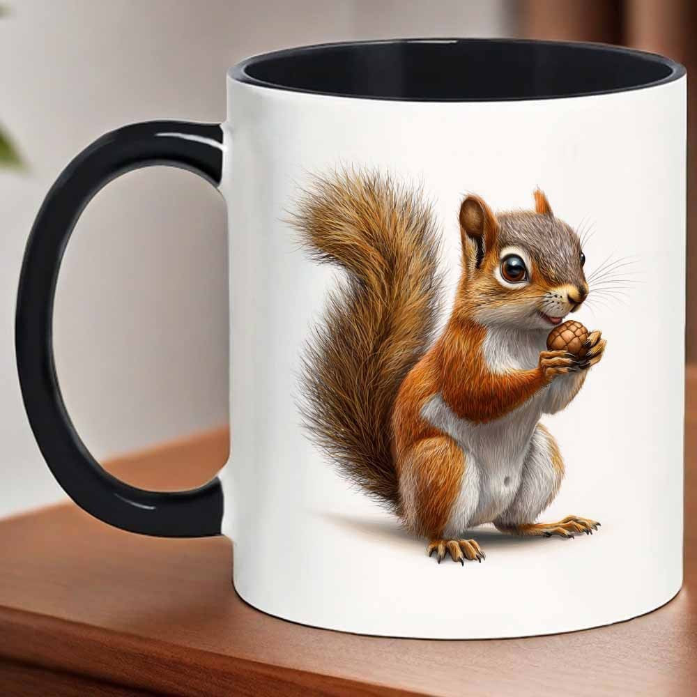 Tailorly Black Accent 11 oz Mug - cute cartoon squirrel