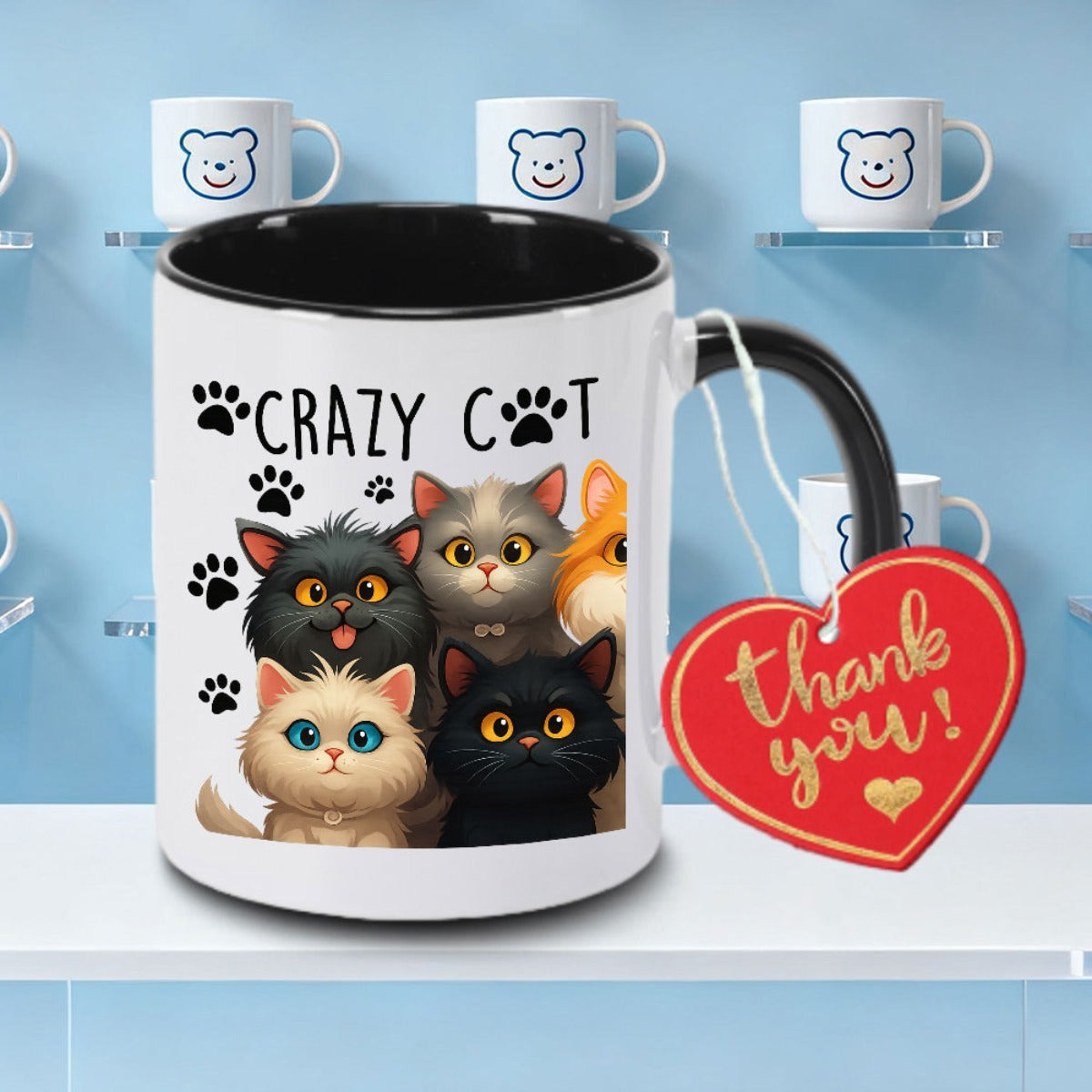 Tailorly Black Accent 11 oz Mug - 6 cat paw print logo