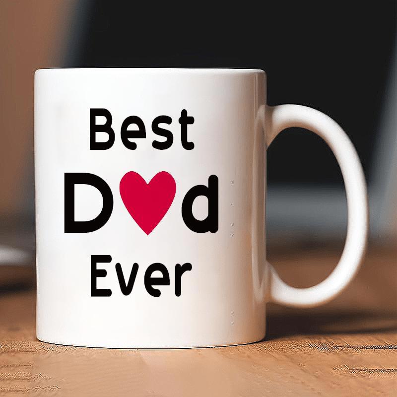 Tailorly White Ceramic 11 oz Mug - Best Dad Ever Simple Ceramic Surface Featuring A Vibrant Red Heart Centered Design Mug