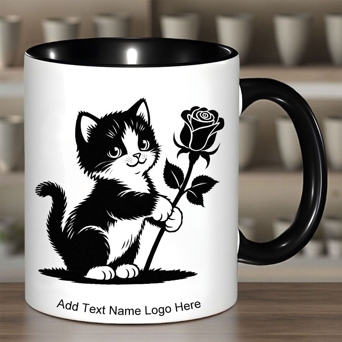 Tailorly Black Accent 11 oz Mug - kitten with a black