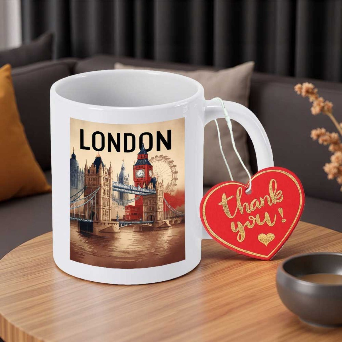 Tailorly White Ceramic 11 oz Mug - London Thank You Vintage Scene With Classic Architecture Under Golden Sky Cityscape