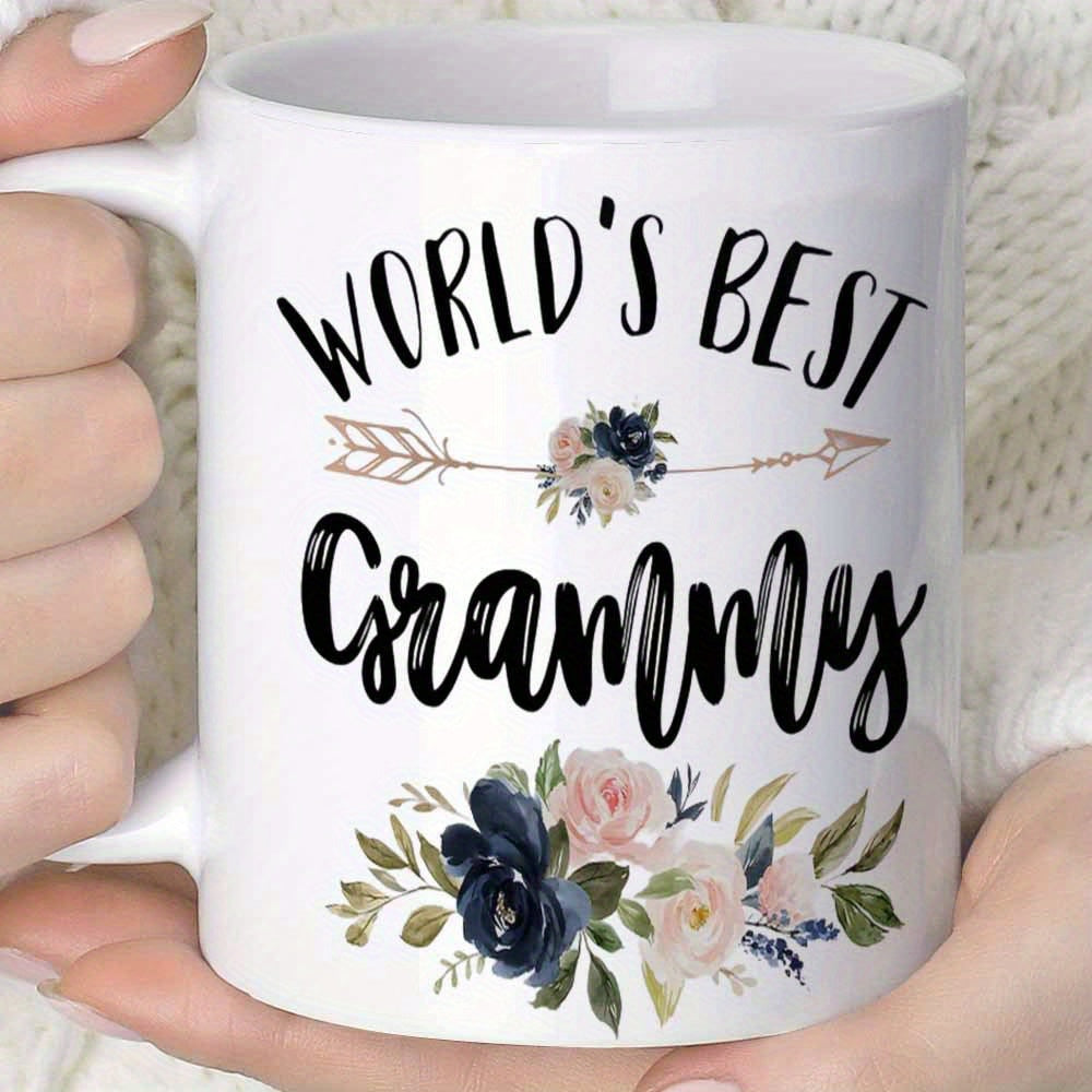 Tailorly White Ceramic 11 oz Mug - Worlds Best Grammy Elegant Watercolor Flowers And Rustic Arrow With Hand Lettering Mug