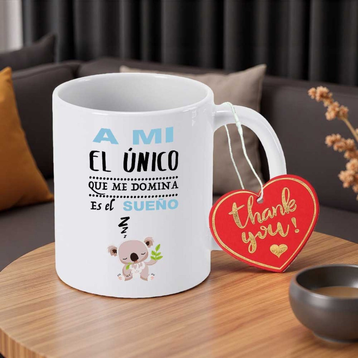 Tailorly White Ceramic 11 oz Mug - Thank You Little Sleeping Animal Resting Peacefully With A Small Green Leaf Koala