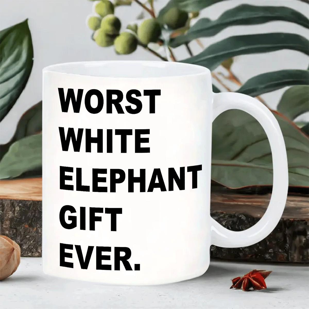 Tailorly White Ceramic 11 oz Mug - Worst White Elephant Gift Ever Minimalist Clean Ceramic Vessel Featuring Bold Black Sans Serif Typography Mug