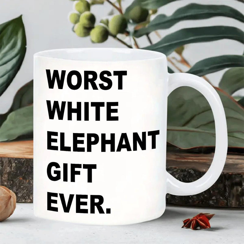 Tailorly White Ceramic 11 oz Mug - Worst White Elephant Gift Ever Minimalist Clean Ceramic Vessel Featuring Bold Black Sans Serif Typography Mug