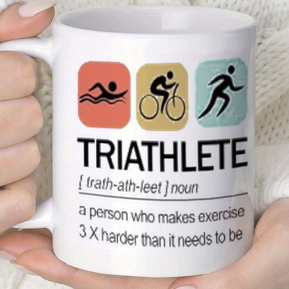 Tailorly White Ceramic 11 oz Mug - Triathlete Three Colorful Vintage Icons Showing Swimming Biking And Running Silhouettes Mug