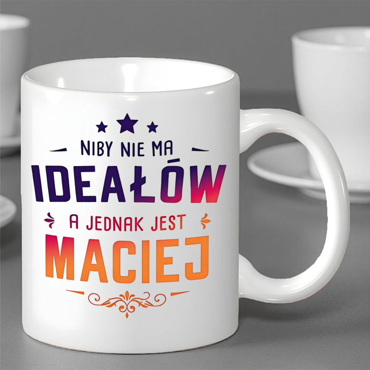 Tailorly White Ceramic 11 oz Mug - With Colorful Gradient Text And Decorative Graphic Stars Mug