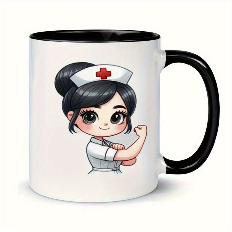 Tailorly Black Accent 11 oz Mug - item picture everyday nurse cartoon ceramic mug fashionable with red nurses healthcare workers staff durable
