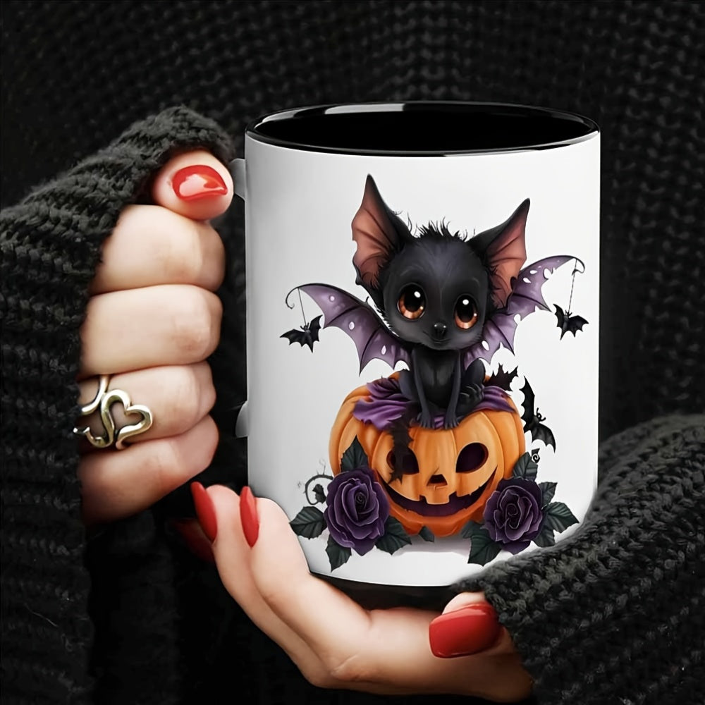Tailorly Black Accent 11 oz Mug - bat and pumpkin