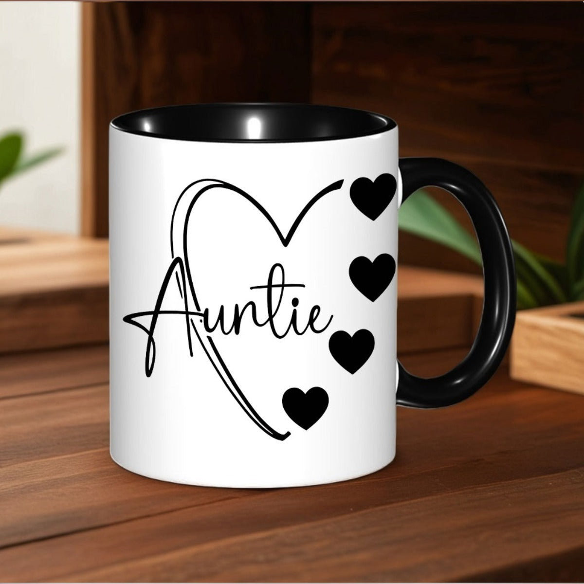 Tailorly Black Accent 11 oz Mug - aunt lettering with heart