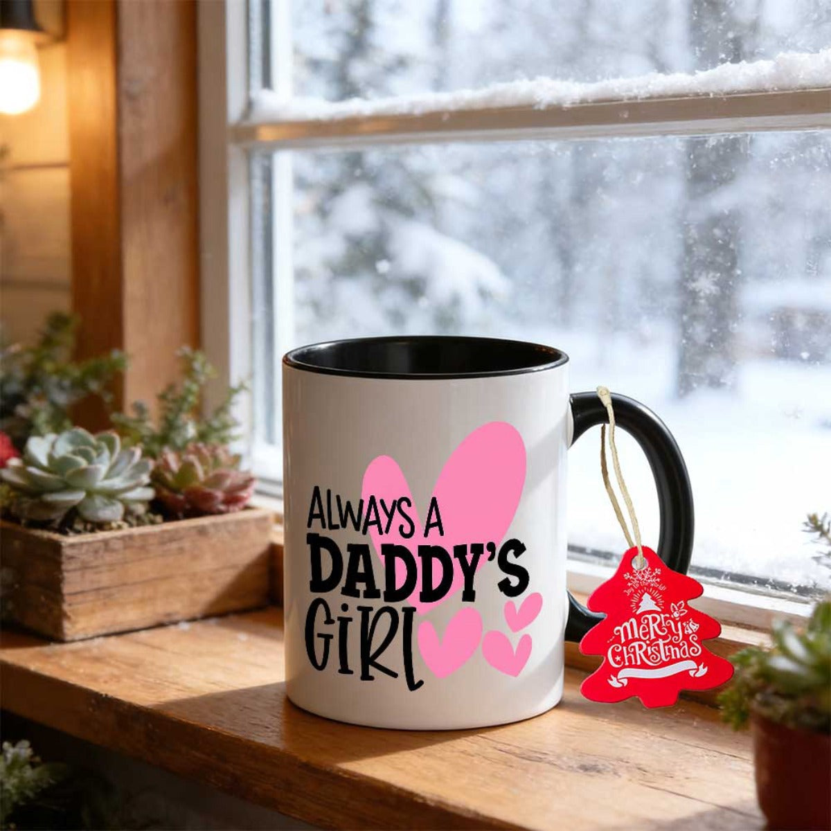 Tailorly Black Accent 11 oz Mug - a daddys girl with text