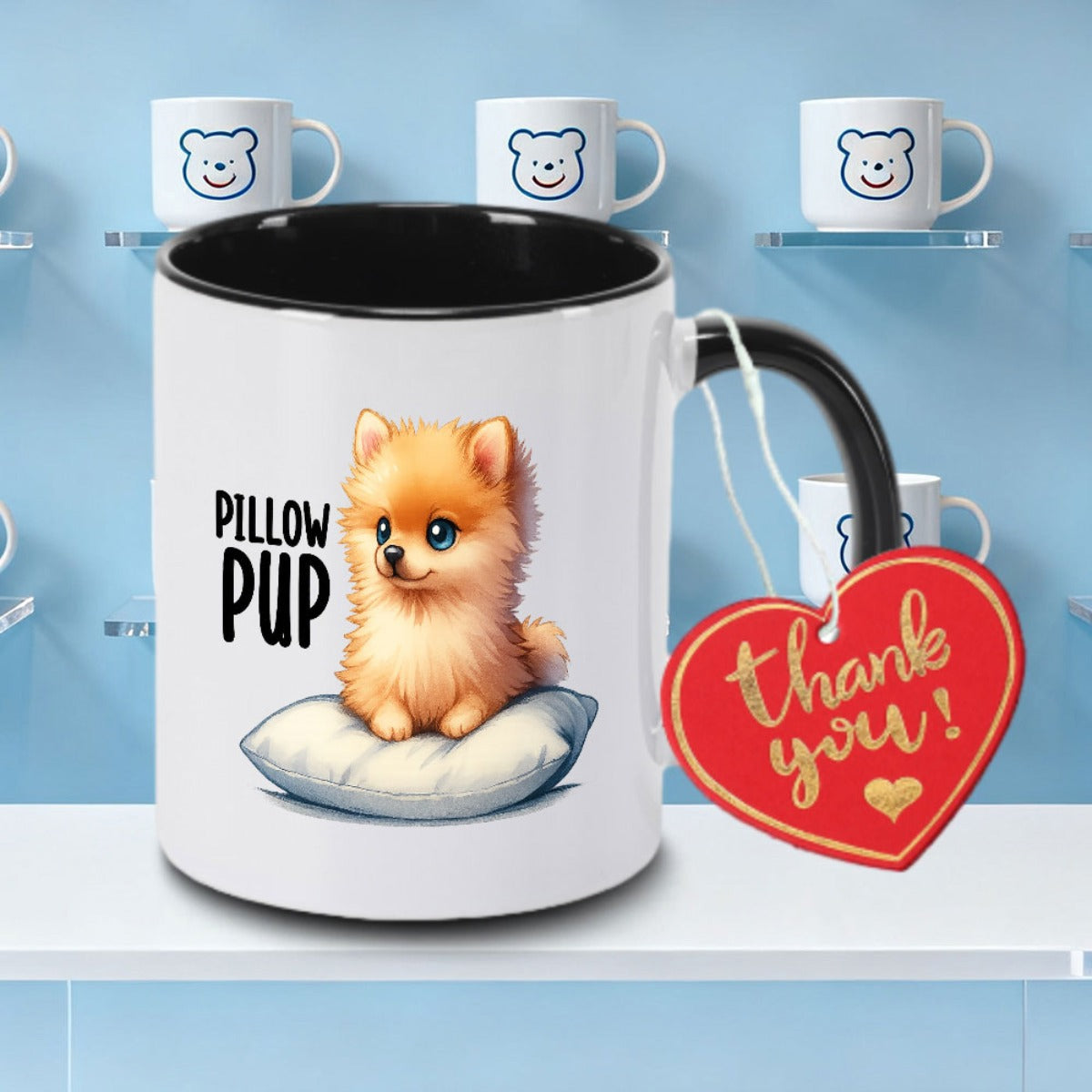 Tailorly Black Accent 11 oz Mug - The Pomeranian on the cushion