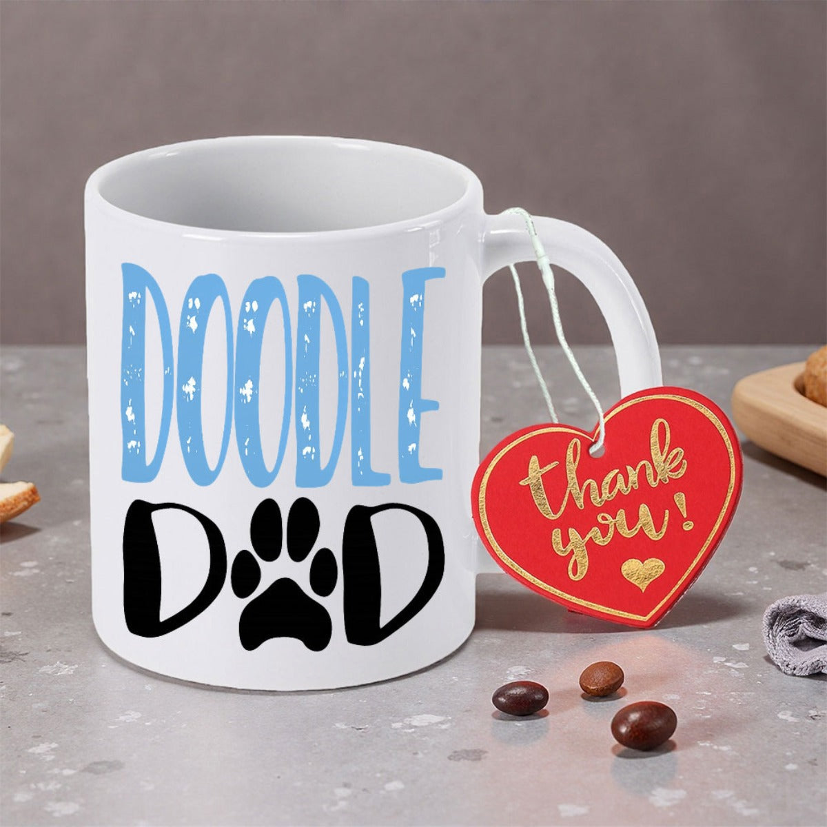 Tailorly White Ceramic 11 oz Mug - Doodle Dad Minimalist Ceramic Body Featuring A Stylized Dog Paw Print Mug