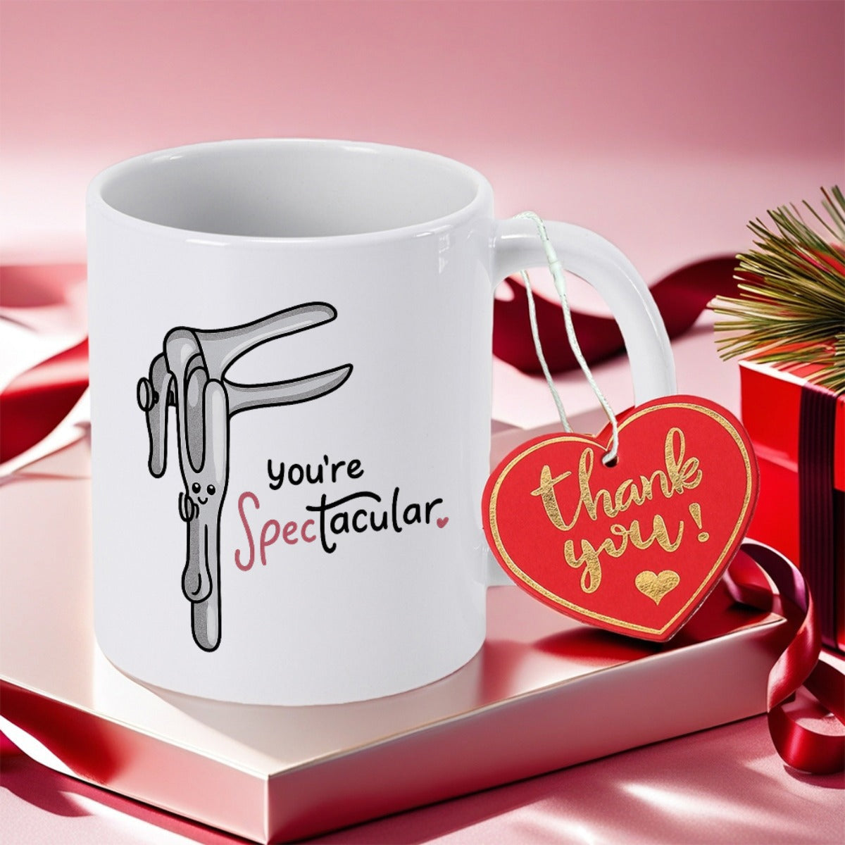 Tailorly White Ceramic 11 oz Mug - Youre Spectacular Playful Cartoon Medical Instrument With Happy Smiling Face And Clean White Aesthetic Speculum