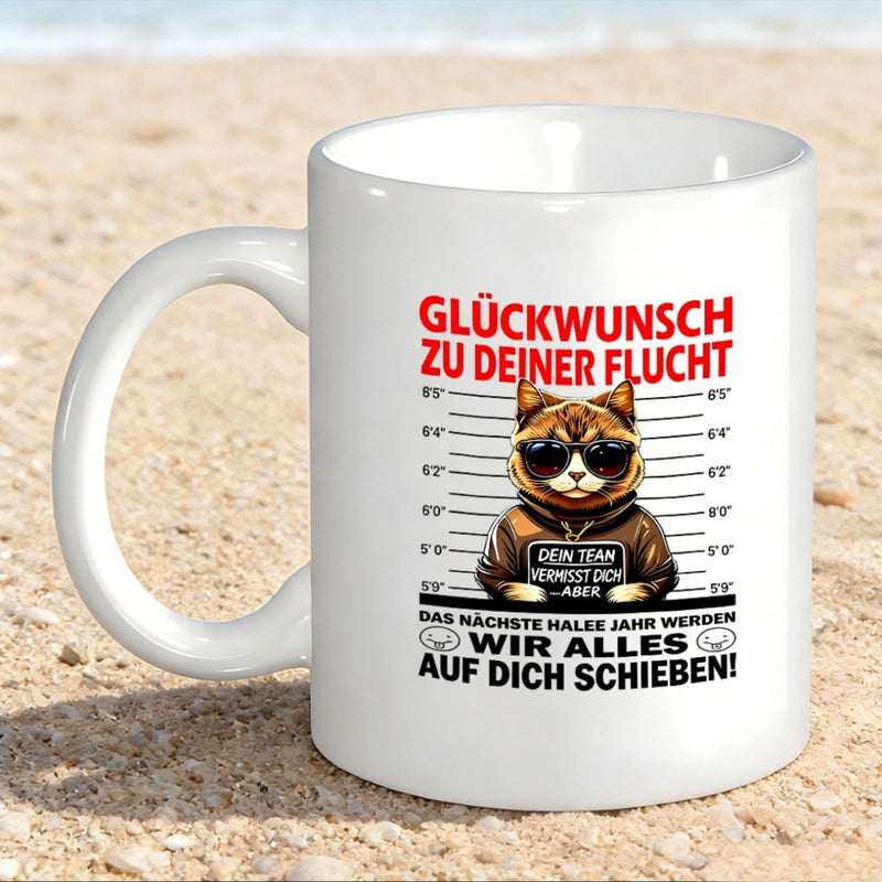 Tailorly White Ceramic 11 oz Mug - Cool Tabby Cat Wearing Black Sunglasses And Brown Hoodie Mugshot Cat
