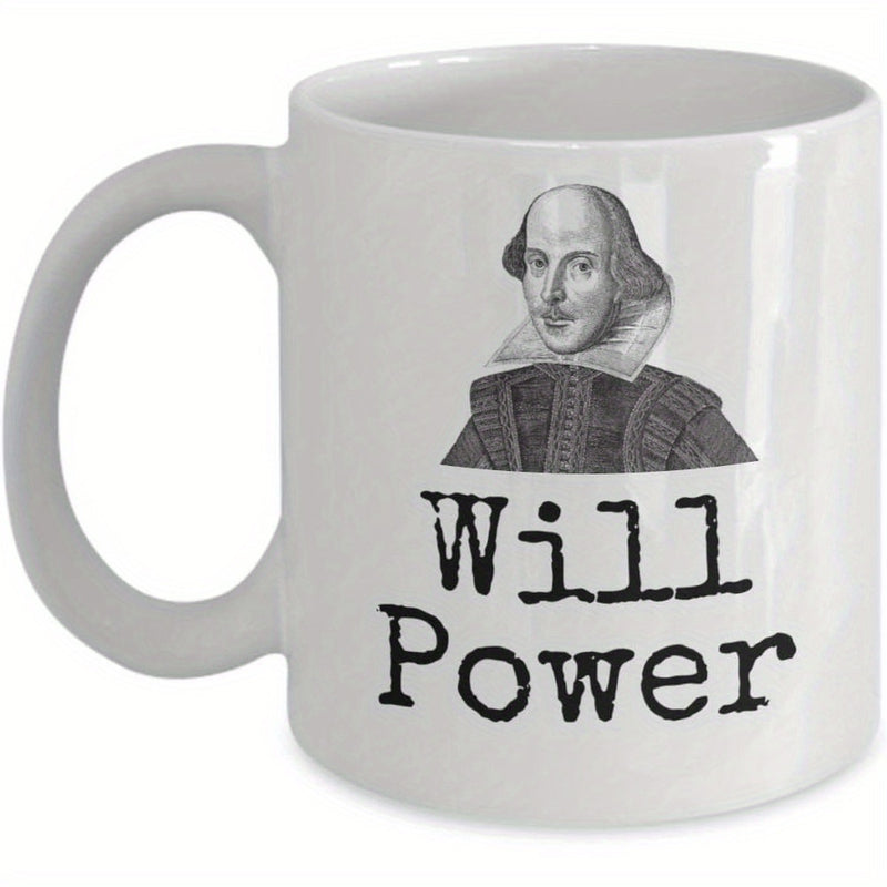 Tailorly White Ceramic 11 oz Mug - Will Power Classic Vintage Sketch Style Illustration Of Historical Playwright Shakespeare In Traditional Attire Portrait