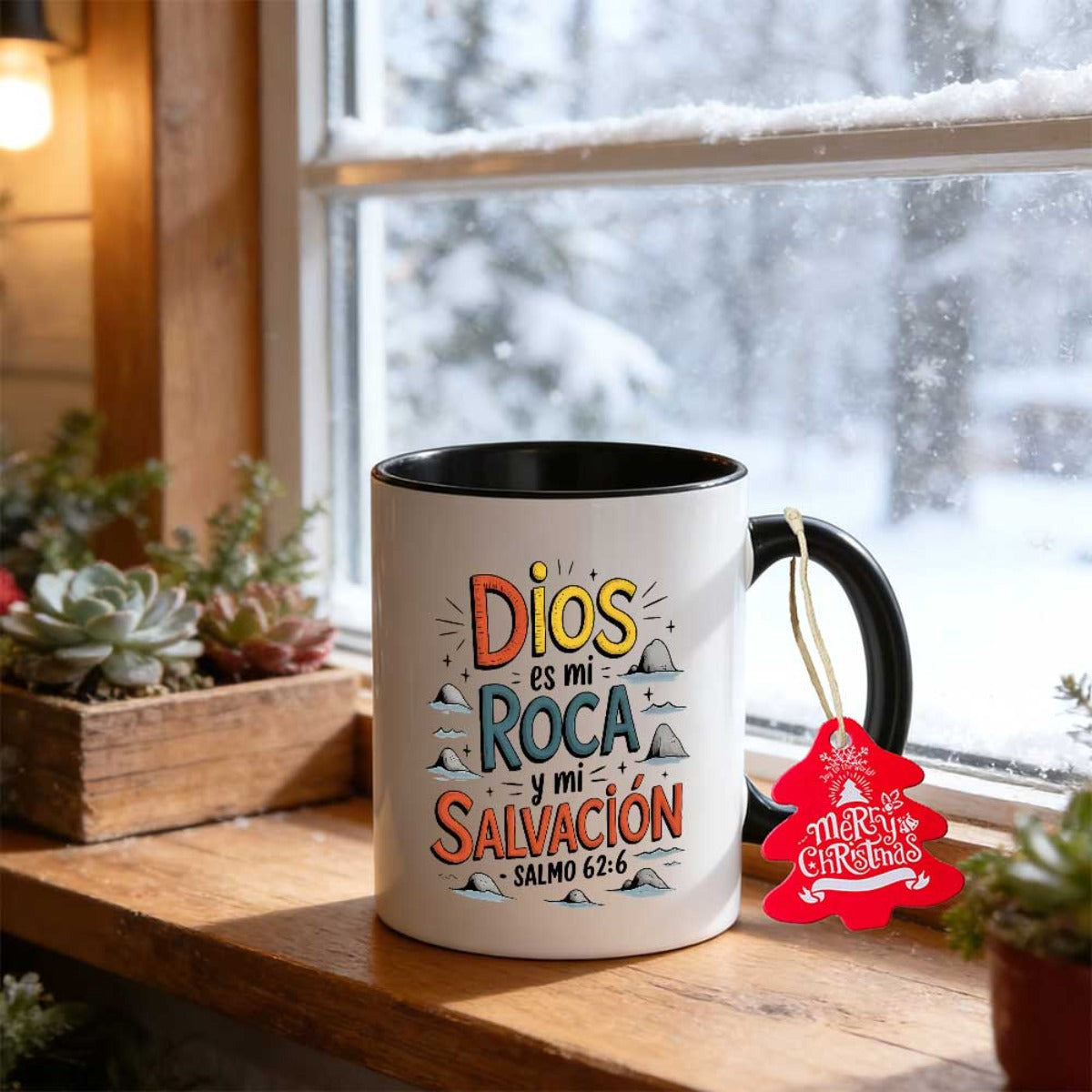 Tailorly Black Accent 11 oz Mug - god is and my in spanish