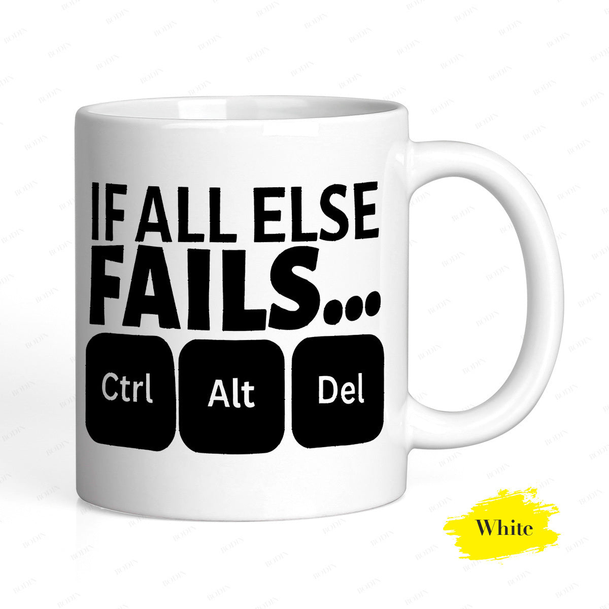 Tailorly White Ceramic 11 oz Mug - If All Else Fails Ctrl Alt Del Minimalist Bold Typography Set Against Black Computer Keys Mug