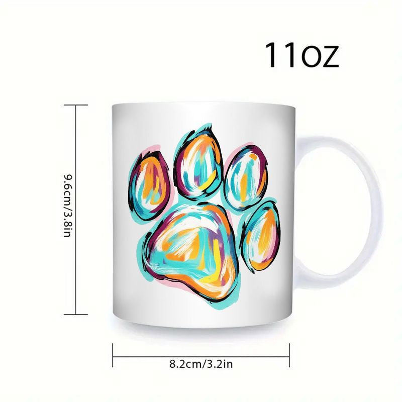 Tailorly White Ceramic 11 oz Mug - Artistic Colorful Watercolor Strokes With Vibrant Abstract Paint Style Paw