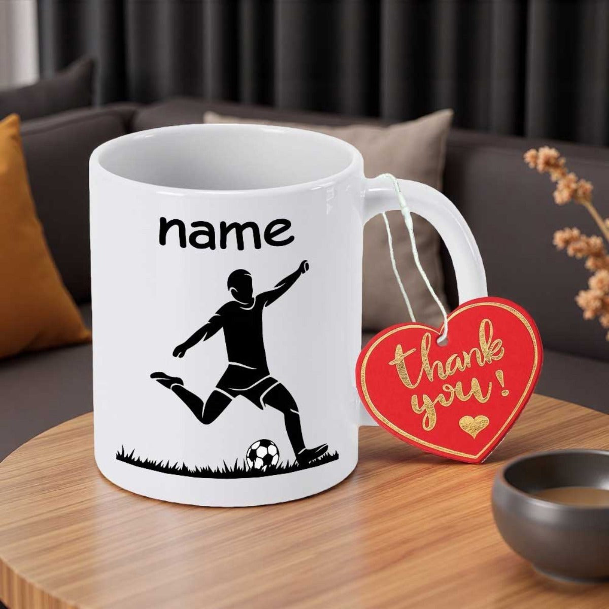 Tailorly White Ceramic 11 oz Mug - Name Dynamic Silhouette Of Athletic Athlete Playing On Grassy Field Player