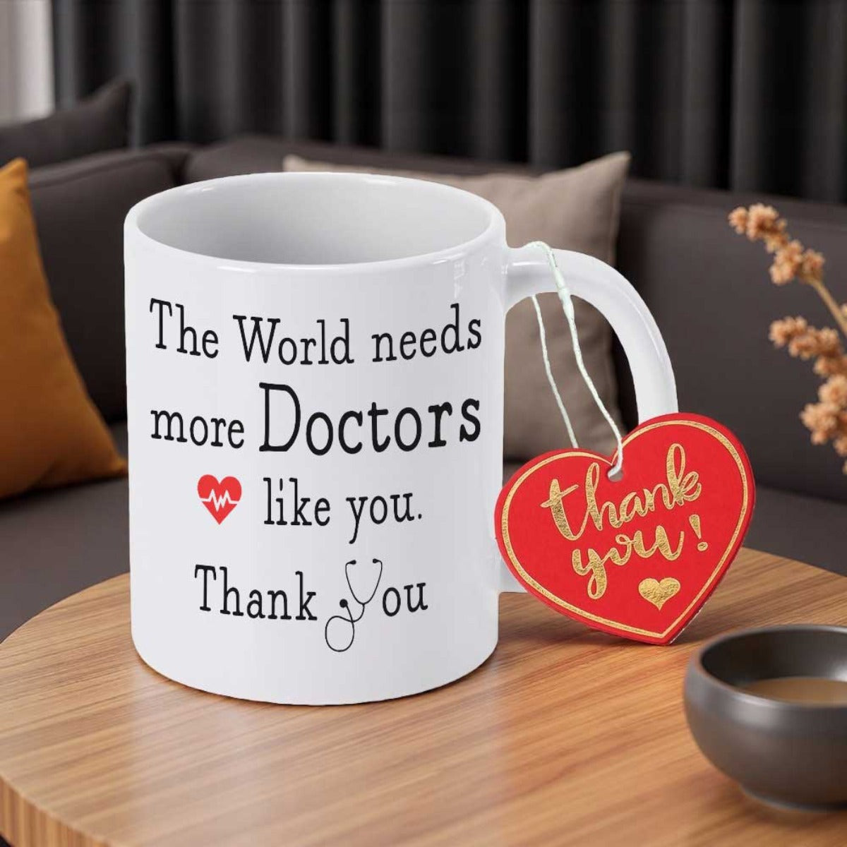 Tailorly White Ceramic 11 oz Mug - The World Needs More Doctors Like You Thank You Minimalist White Ceramic Vessel With Stethoscope And Small Red Heart Mug