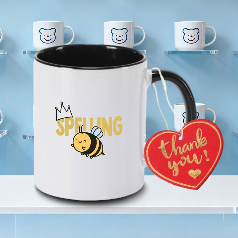 Tailorly Black Accent 11 oz Mug - SPELLING QUEEN logo with lettered print