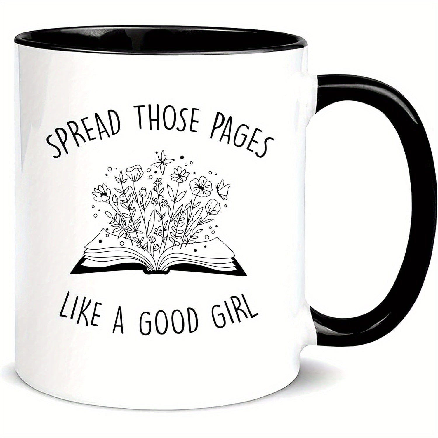 Tailorly Black Accent 11 oz Mug - item picture 1pc 11oz ceramics coffee mug white lover ceramic reusable tea cup with spread pages like a quote