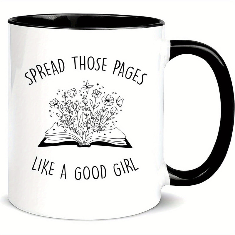 Tailorly Black Accent 11 oz Mug - item picture 1pc 11oz ceramics coffee mug white lover ceramic reusable tea cup with spread pages like a quote