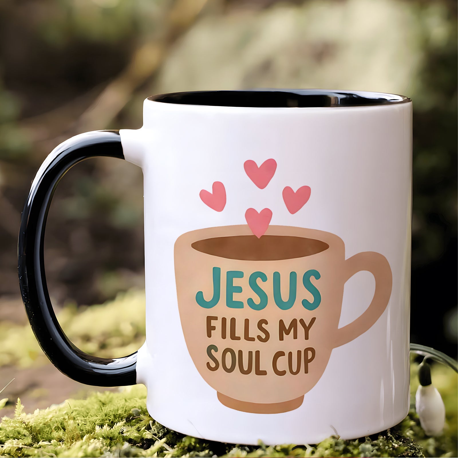 Tailorly Black Accent 11 oz Mug - faith based design with uplifting message