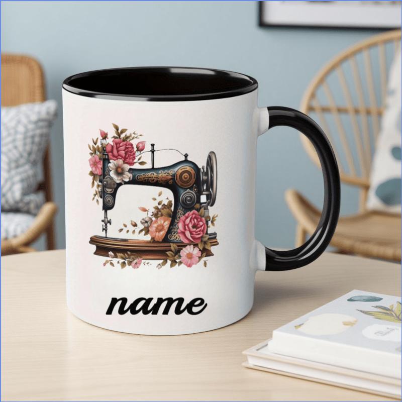 Tailorly Black Accent 11 oz Mug - floral pattern