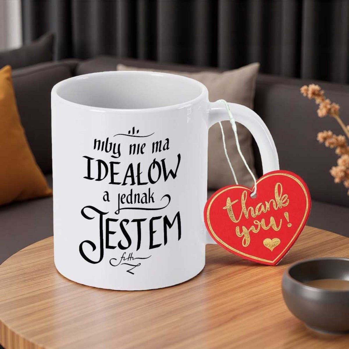 Tailorly White Ceramic 11 oz Mug - Thank You Minimalist White Ceramic Coffee Cup Featuring Elegant Black Hand Drawn Typography Mug