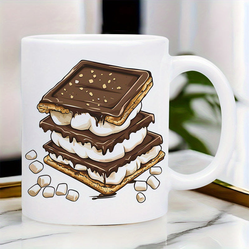 Tailorly White Ceramic 11 oz Mug - Delicious Stacked Chocolate Layers With Fluffy Toasted Marshmallows And Graham Crackers Smore