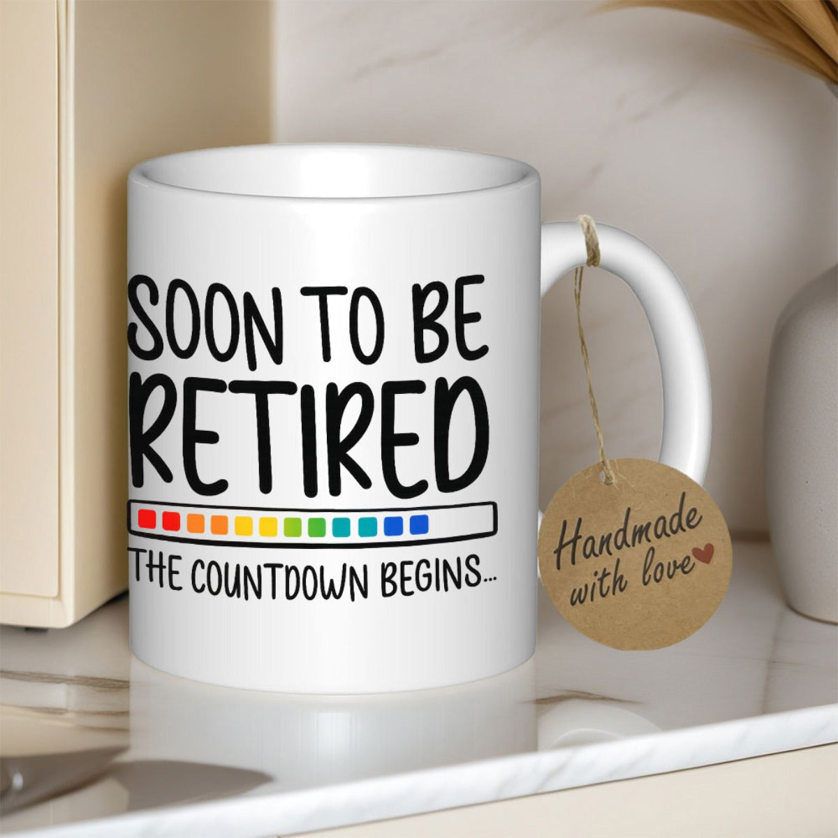 Tailorly White Ceramic 11 oz Mug - Soon To Be Retired The Countdown Begins Colorful Rainbow Graphic Indicator Featuring Creative Minimalist Design Style Loading