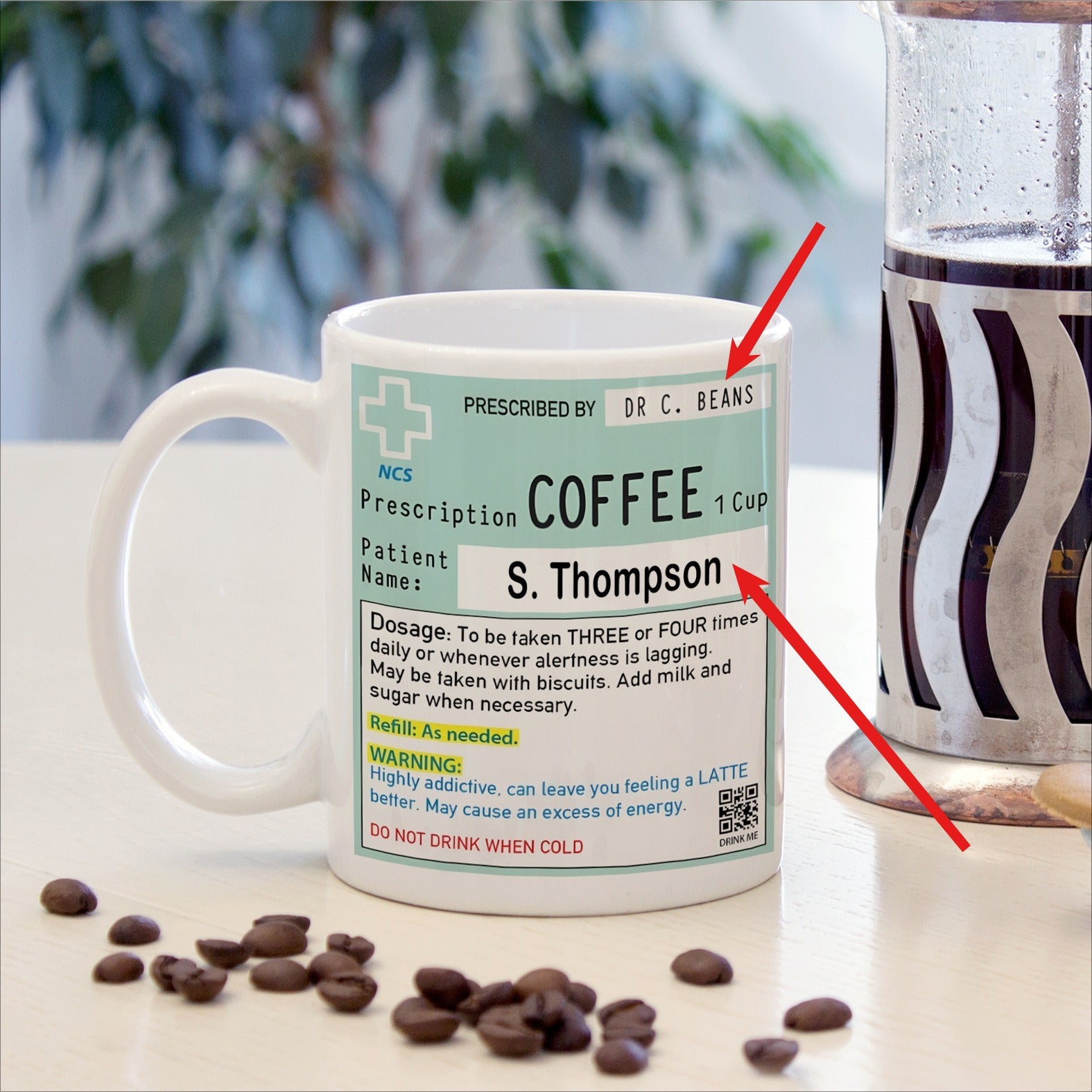 Tailorly White Ceramic 11 oz Mug - Coffee 1 Cup Prescription Classic Pharmacy Style Label With Warning Details And Medical Cross Design