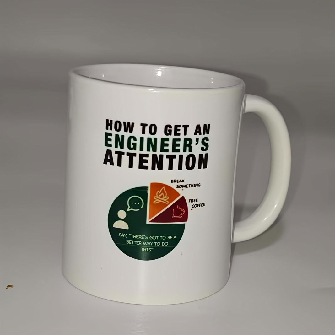Tailorly White Ceramic 11 oz Mug - How To Get An Engineer's Attention Break Something Free Coffee Colorful Pie Chart Graphic Representing Humorous Professional