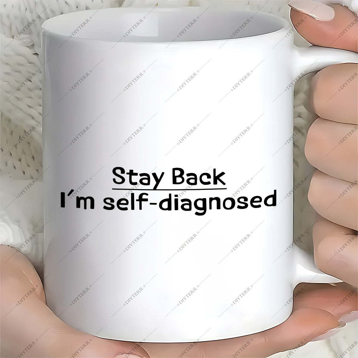 Tailorly White Ceramic 11 oz Mug - Stay Back Im Self Diagnosed Minimalist Typographic Style With Bold Lettering On Clean Surface Sign