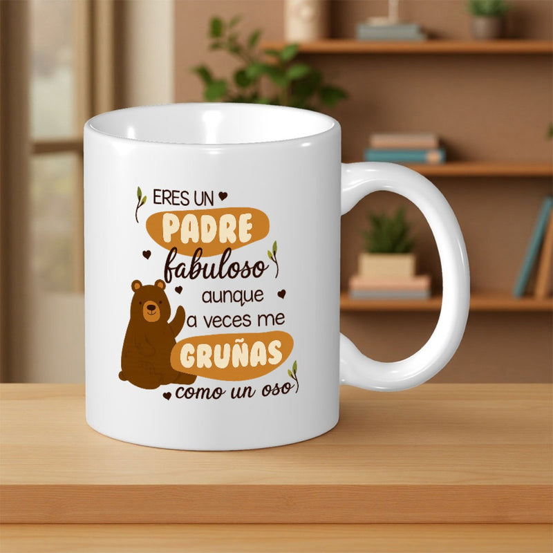 Tailorly White Ceramic 11 oz Mug - Charming Brown Sitting Creature Surrounded By Delicate Hearts And Floating Leaves Bear