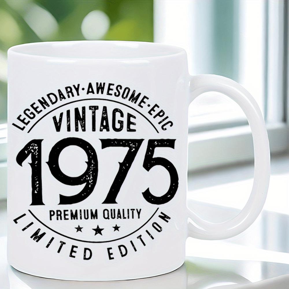 Tailorly White Ceramic 11 oz Mug - Legendary Awesome Epic Vintage 1975 Premium Quality Limited Edition Circular Retro Distressed Style Design Featuring Three