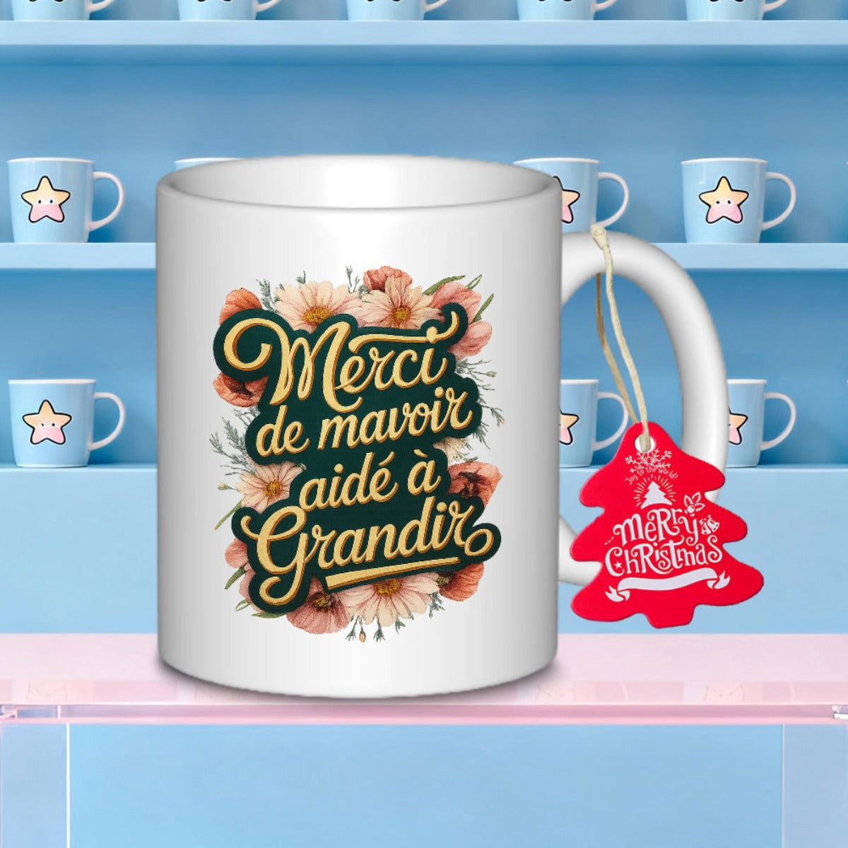 Tailorly White Ceramic 11 oz Mug - Merry Christmas Elegant Blooming Flowers With Delicate Petals And Soft Tones Flower